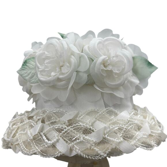 Vintage 60s White Floral Bucket Hat Lace Chiffon Union Label main image 6